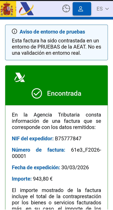 Captura 2: Factura VERIFACTU emitida (mobile)