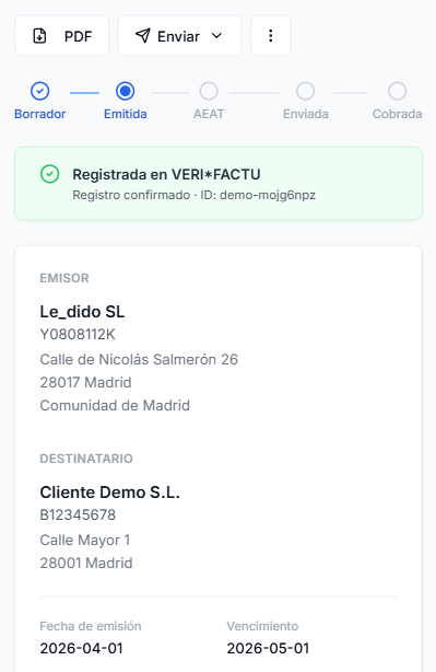 Captura 1: Factura con badge VERIFACTU registrada